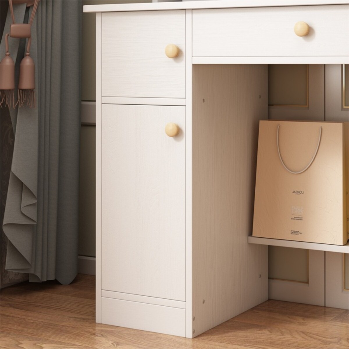 Toaletka z lustrem z szufladami biała glamour styl skandynawski