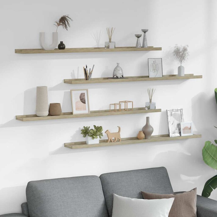 vidaXL Półki ścienne, 4 szt., dąb sonoma, 100x9x3 cm