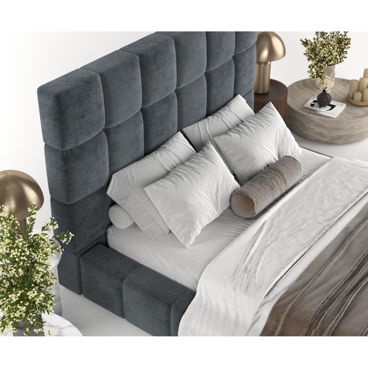 Łóżko tapicerowane SKIATHOS 160x200 z pojemnikiem, Antracyt, tkanina Terra NW 96