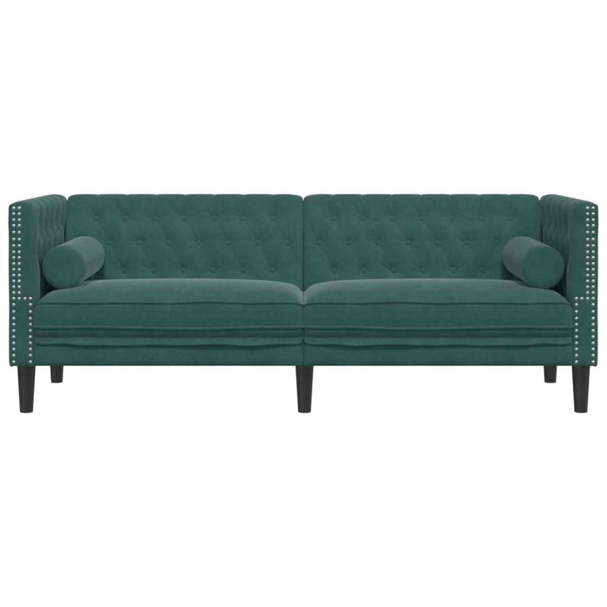 vidaXL Sofa Chesterfield z wałkami, 3-osobowa, ciemnozielona, aksamit