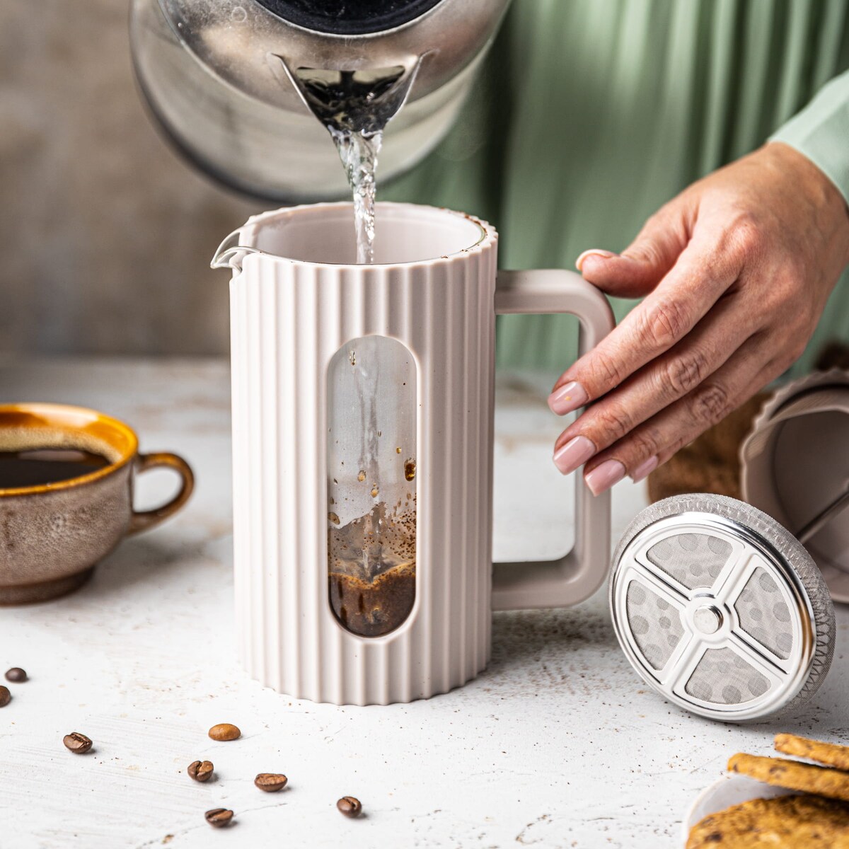 Zaparzacz do herbaty kawy szklany French Press 1000 ml beżowy KLAUSBERG