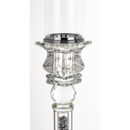 Świecznik szklany na 1 świecę z kloszem 81x9x9 cm RURKA srebrny medium
