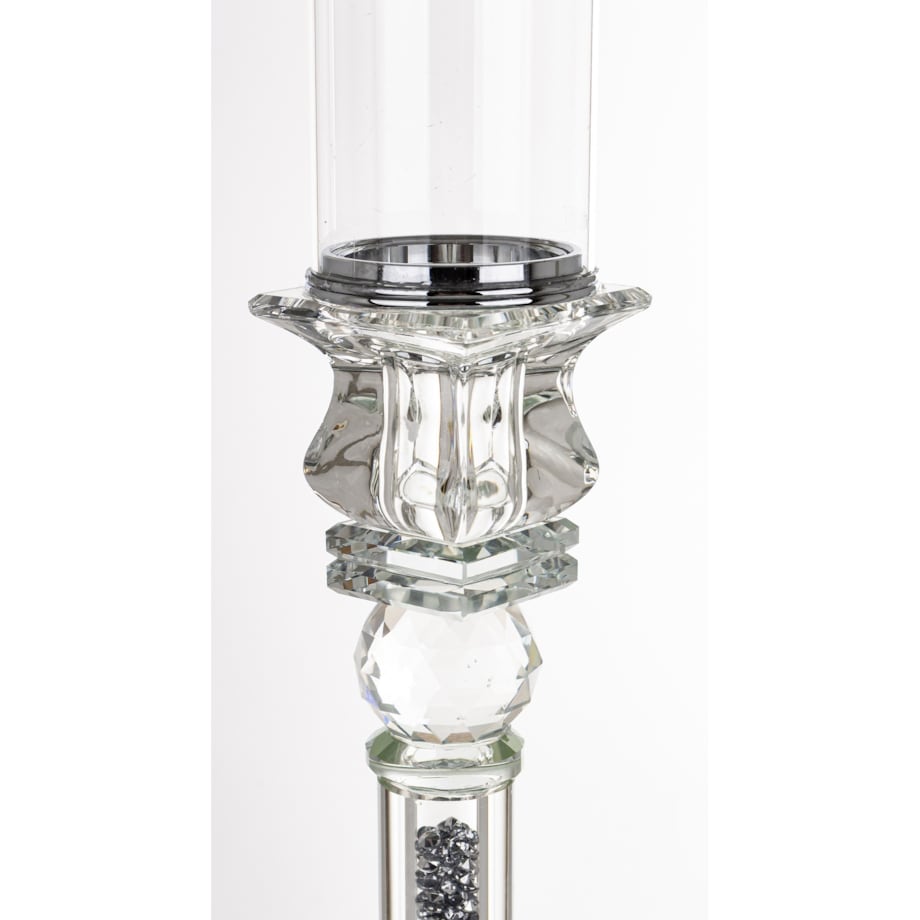 Świecznik szklany na 1 świecę z kloszem 81x9x9 cm RURKA srebrny medium