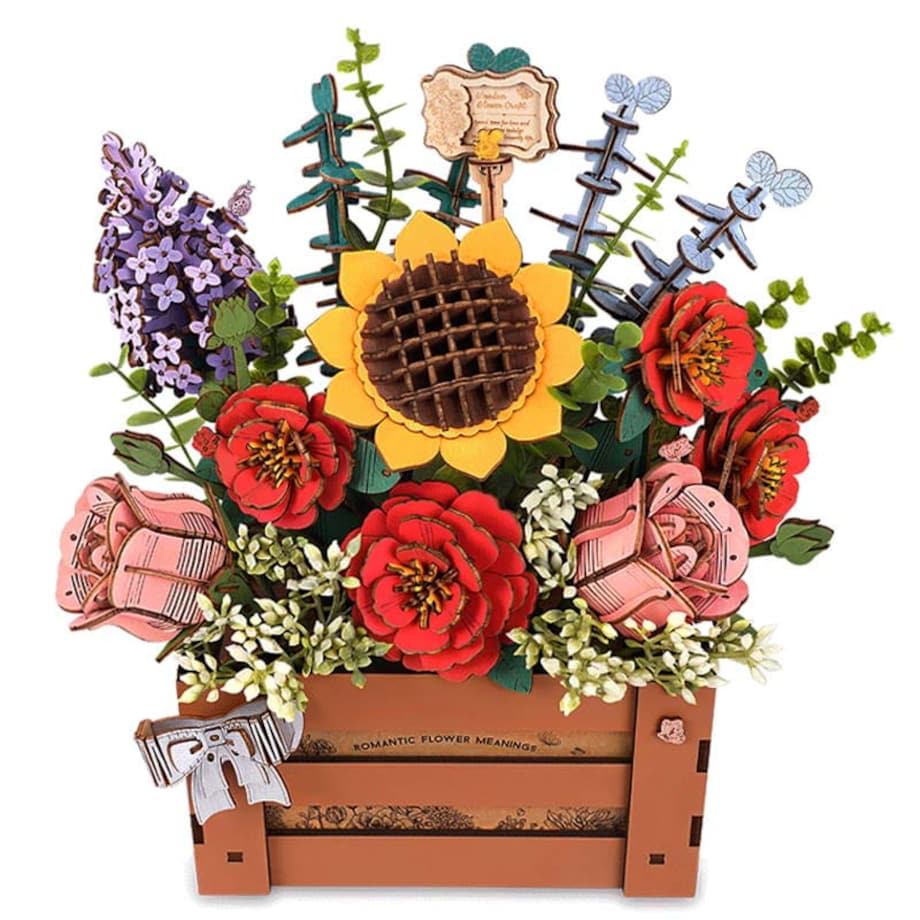 Wiosenny bukiet kwiatów w koszyku - flower box DIY - kwiaty Robotime