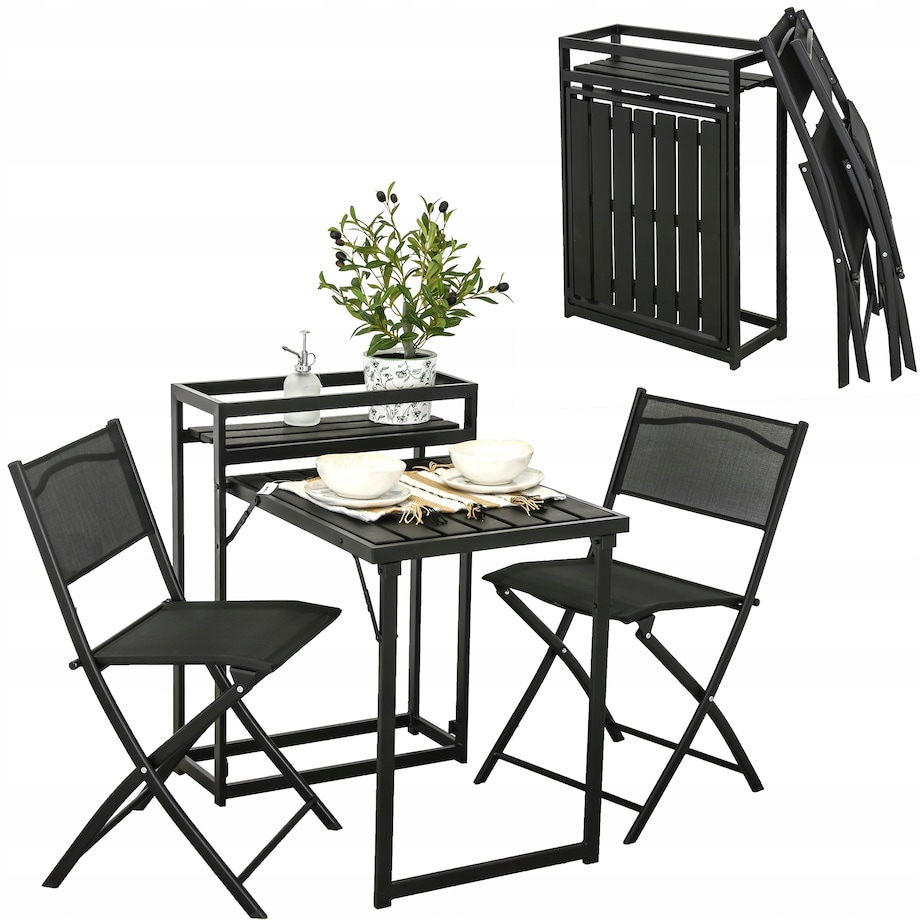 Zestaw składanych mebli ogrodowych z doniczką