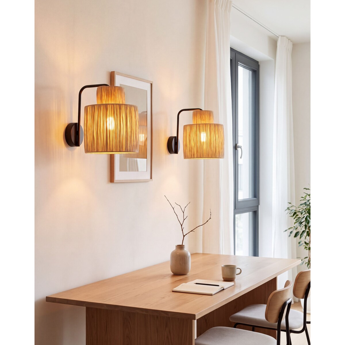 Zestaw 2 lamp ściennych SHINFA Plecionka Naturalny