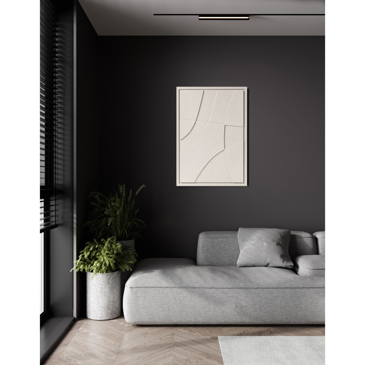 Obraz 3D 35x50cm Abstract II – Dekoracja Ścienna z Tynku Naturalnego, Natural Cream Minimalistyczny Relief