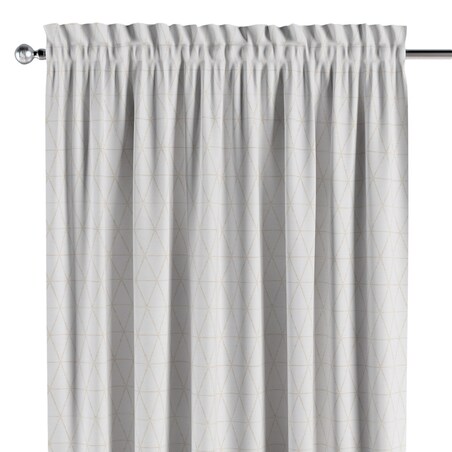 Zasłona na kanale z grzywką 1 szt. 130x245 beżowe trójkąty na kremowo-białym tle