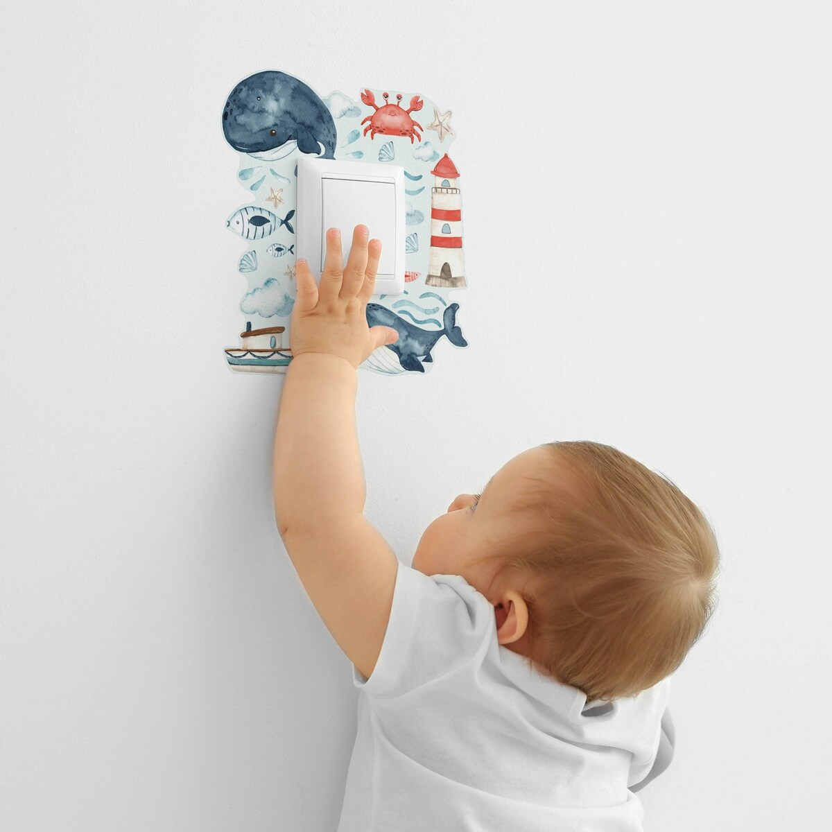 Naklejka Pod Kontakt Wieloryby Rybki Chmurki Rozgwiazdy Muszelki Dla Dzieci 20x20cm