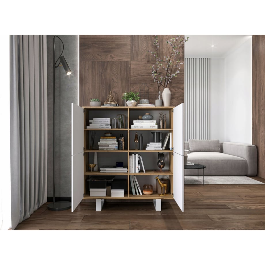 Industrialna Komoda Loft Szafka RTV Dąb Wotan Biały MAT 113 cm