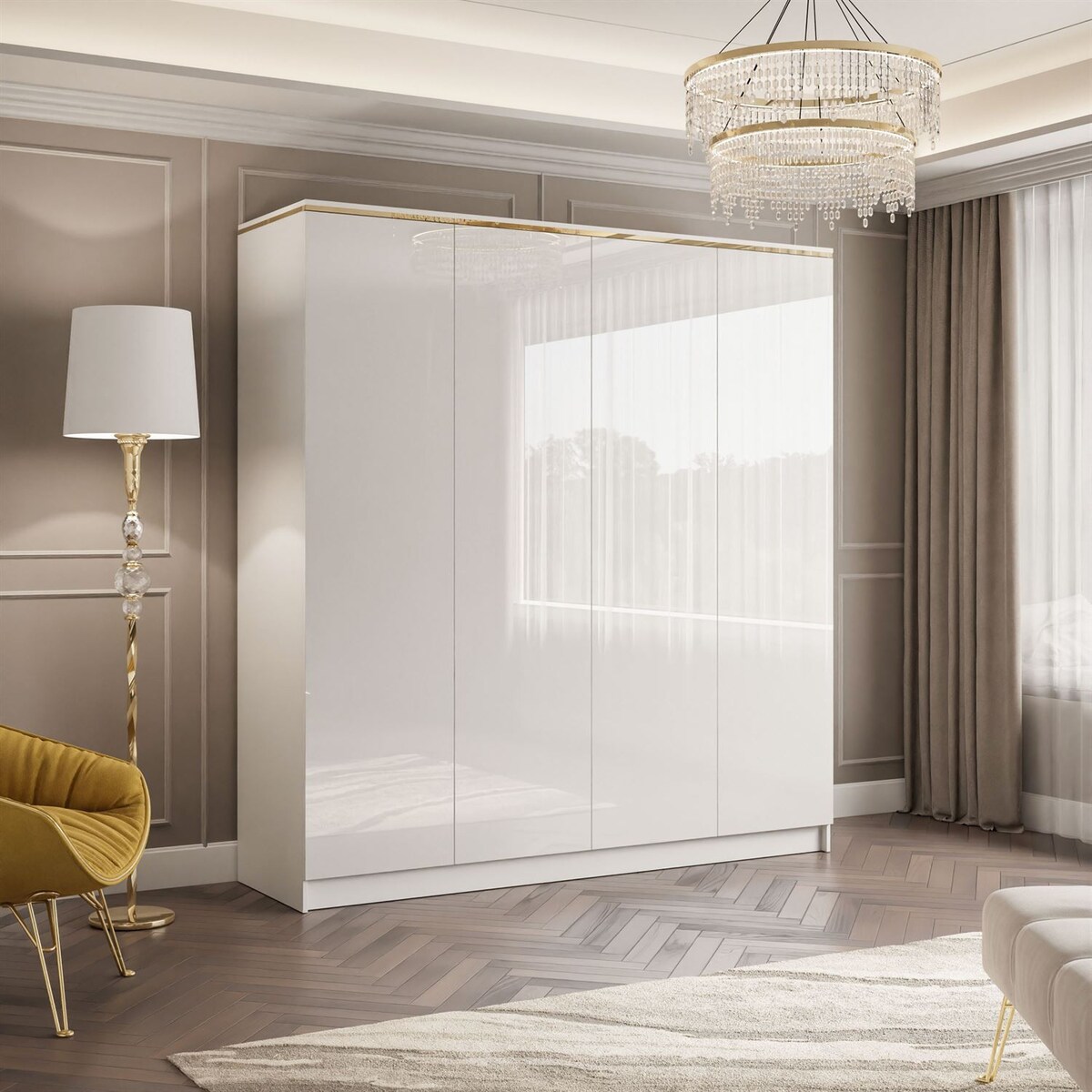 Szafa uchylna AURORA 4D w białym połysku push to open