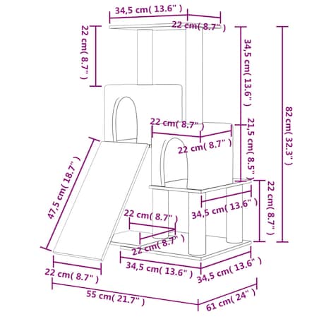 vidaXL Drapak dla kota z sizalowymi słupkami, ciemnoszary, 82 cm