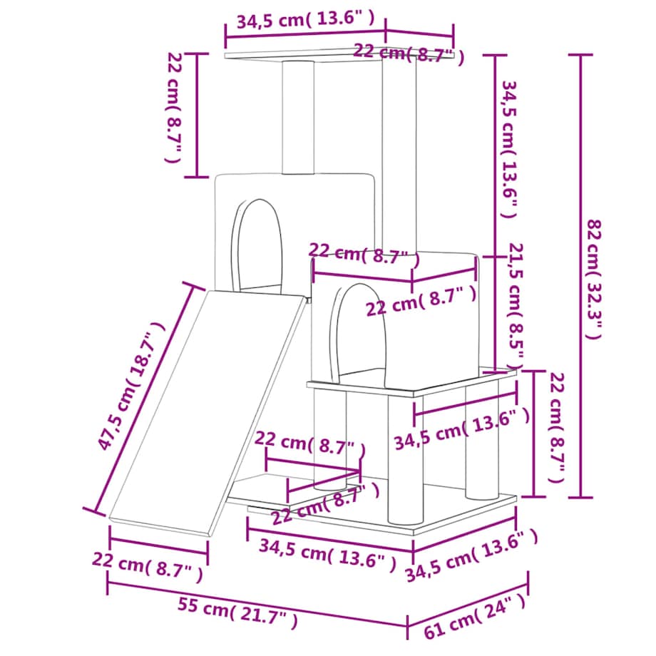 vidaXL Drapak dla kota z sizalowymi słupkami, ciemnoszary, 82 cm