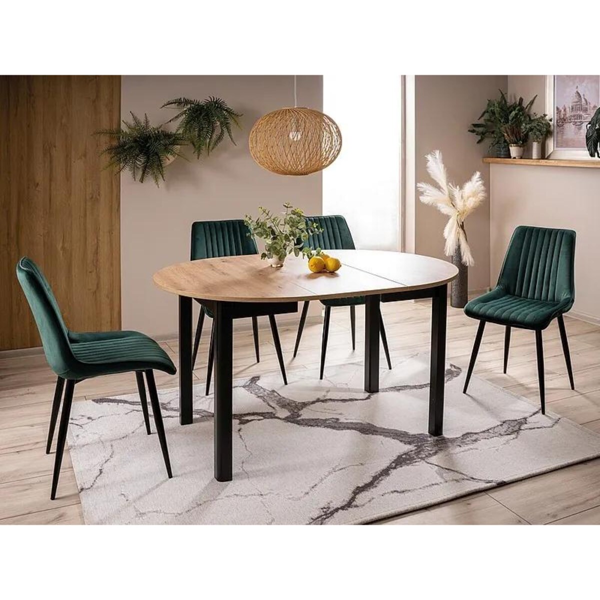 Stół rozkładany DANTE 102(142)x102 dąb artisan/czarny mat