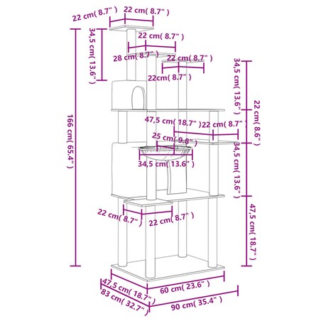 vidaXL Drapak dla kota z sizalowymi słupkami, ciemnoszary, 166 cm