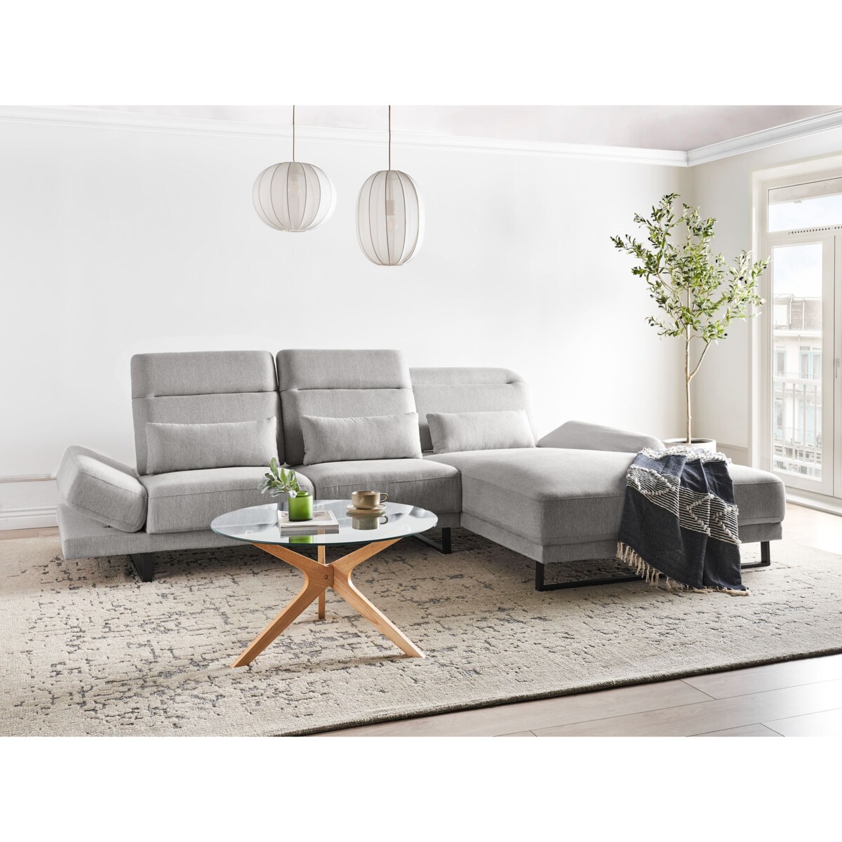 Narożnik IKAST Jasnoszary dla 4 osób Lewostronny