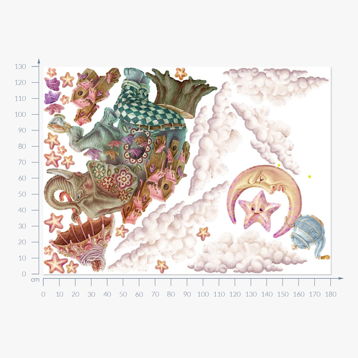 Zestaw naklejek na ścianę, Pastelowe zwierzęta z bajki - słoń, 130cm