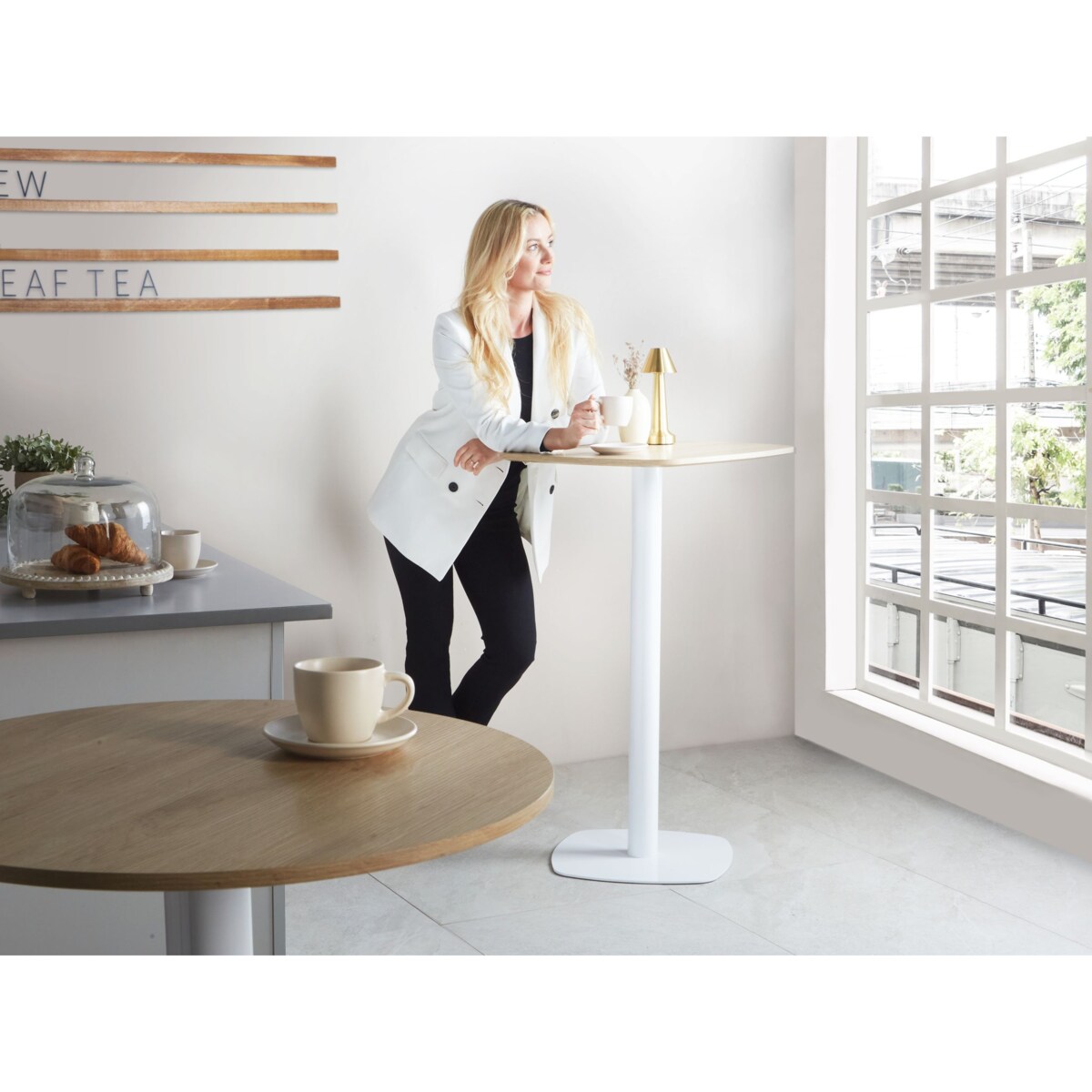 Stół barowy MORELLA Jasny brąz/ biały 60 cm