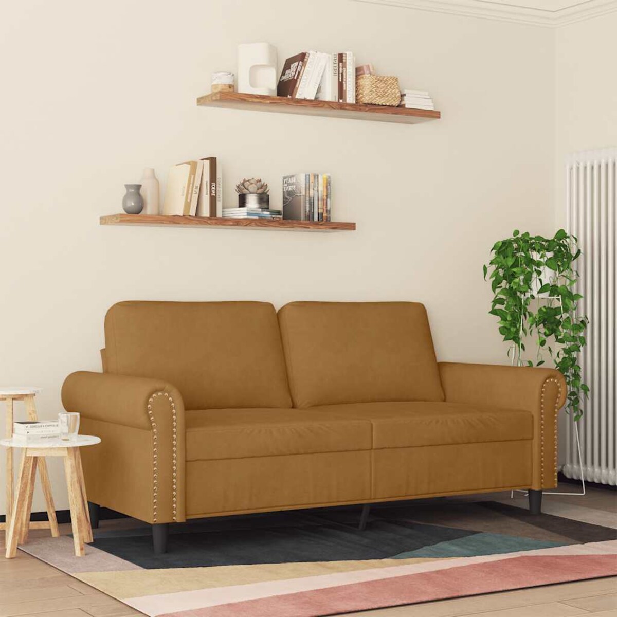 vidaXL Sofa 2-osobowa, brązowa, 140 cm, tapicerowana aksamitem