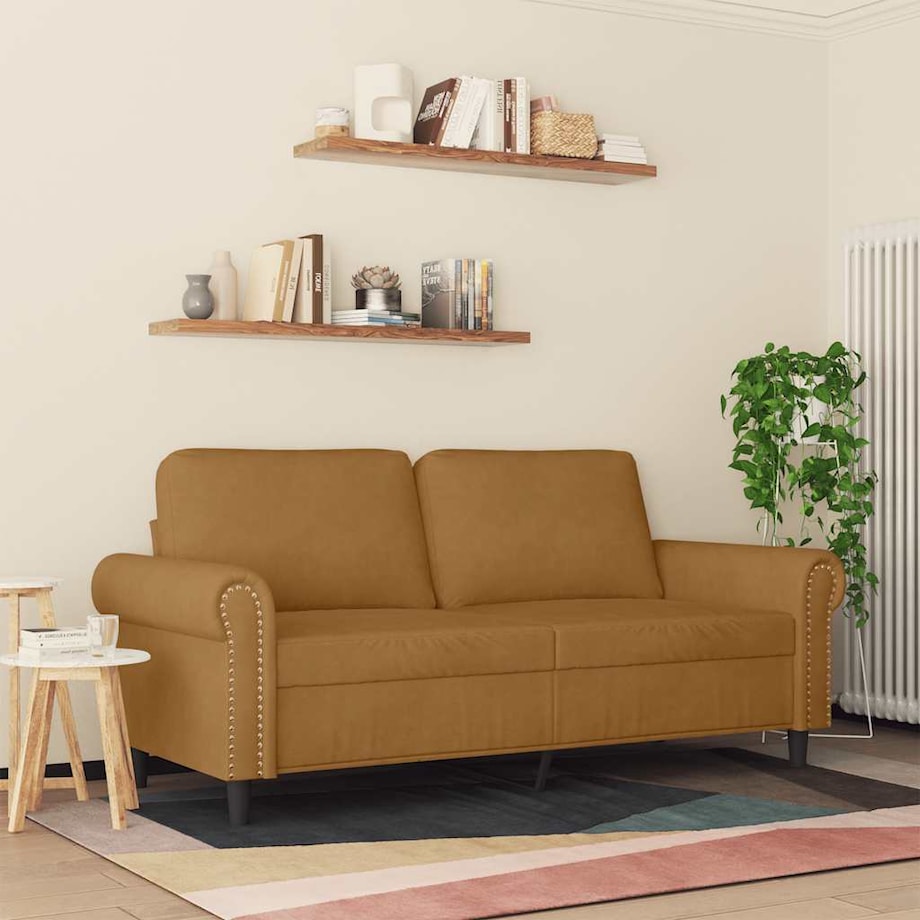 vidaXL Sofa 2-osobowa, brązowa, 140 cm, tapicerowana aksamitem