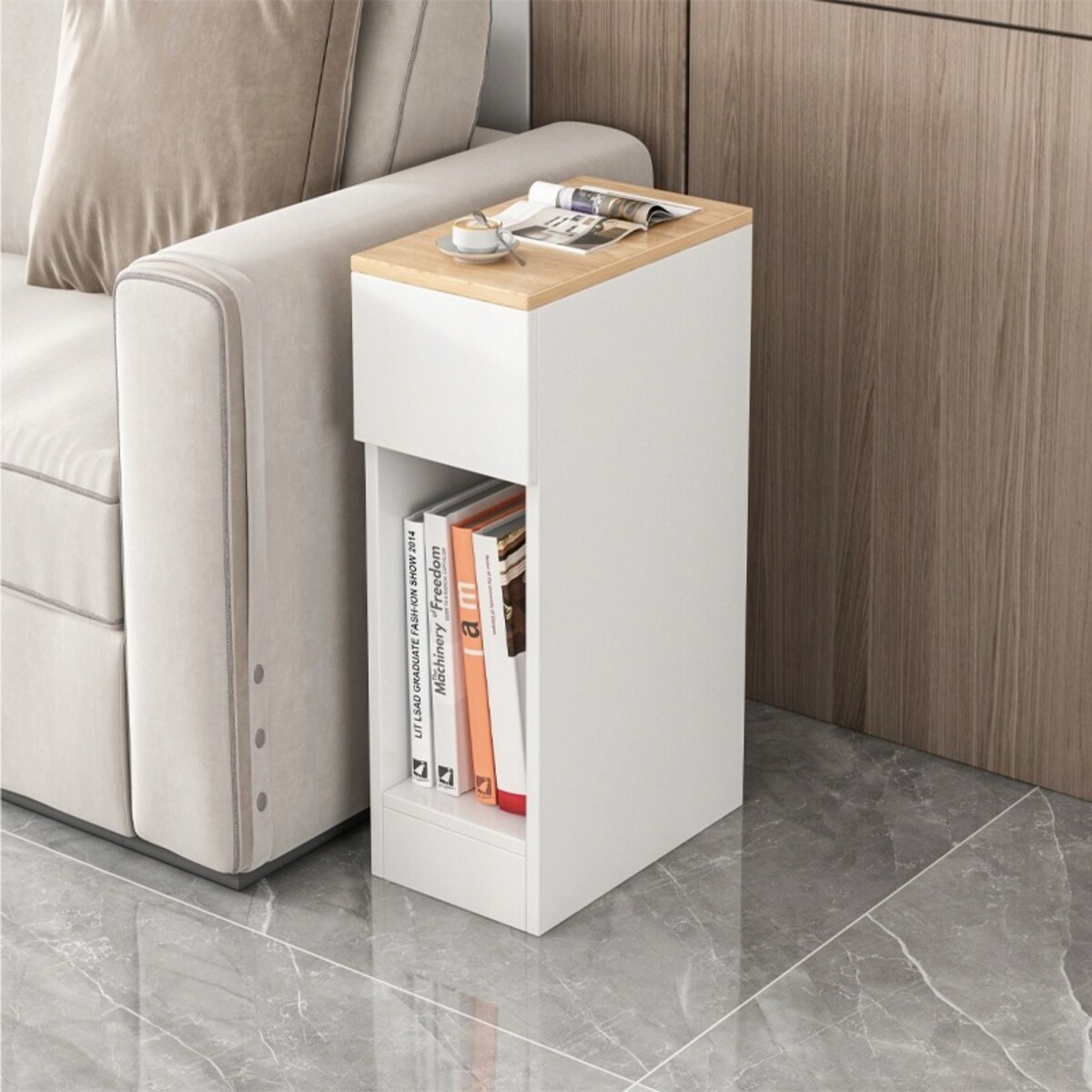 Szafka nocna wąska z szufladą stolik z półką nowoczesny loft sypialni 60 cm