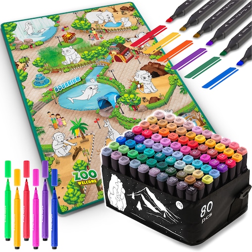 Mata edukacyjna do malowania Ricokids + markery dwustronne 80szt