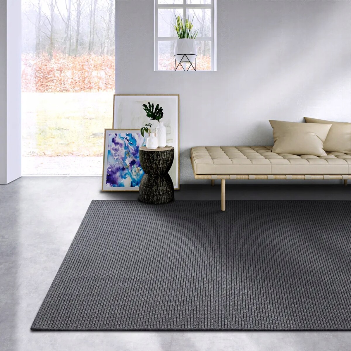 Dywan wełniany pętelkowy 160x230cm, ręcznie tkany grafitowy jednokolorowy