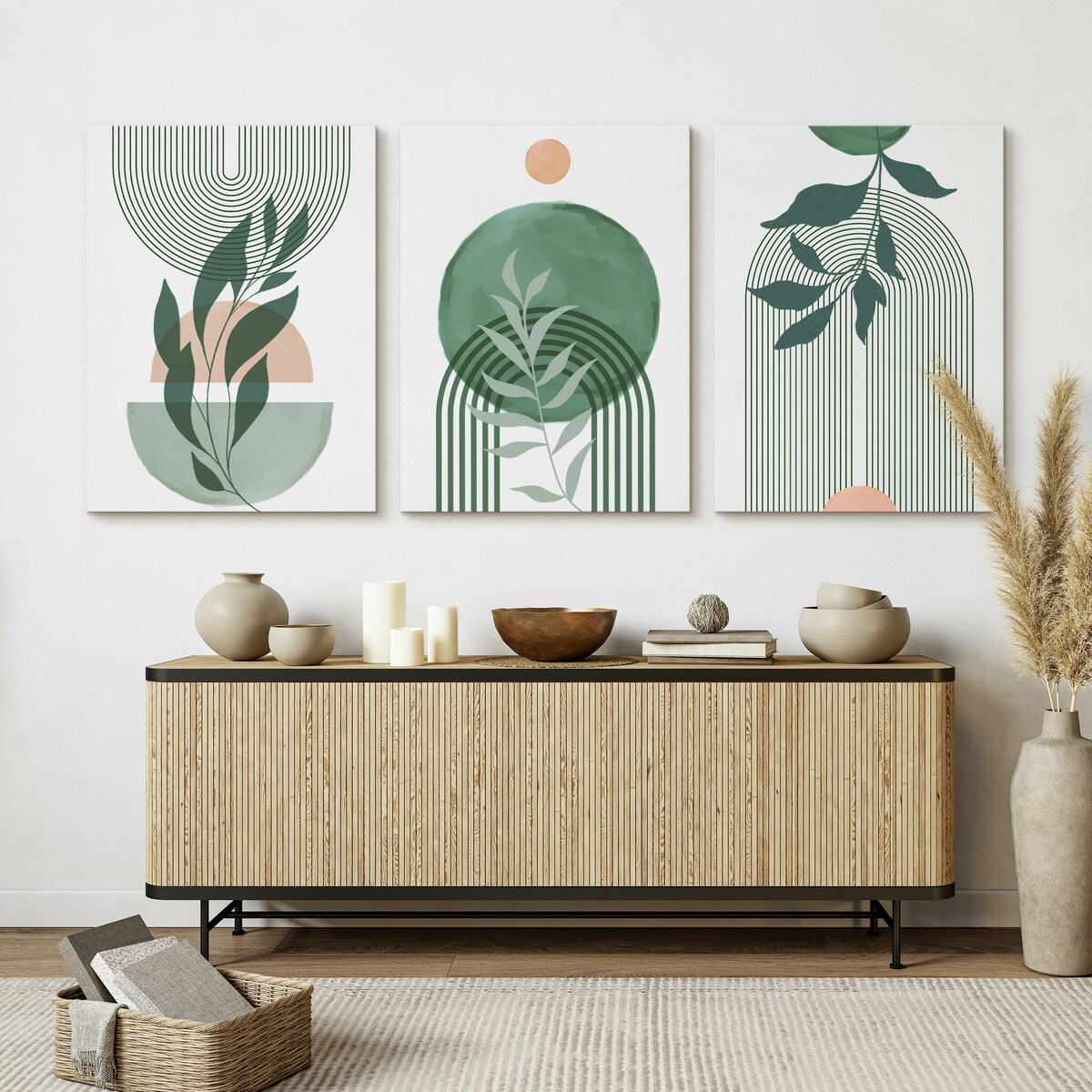 3x Obraz Do Salonu Set Natura Boho Liście Tropikalne Akwarele Rośliny 30x40cm