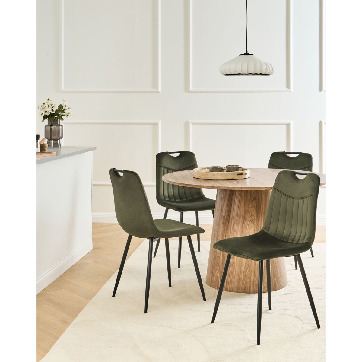 Zestaw 4 krzeseł do jadalni ARGYLE Welur Ciemnozielony