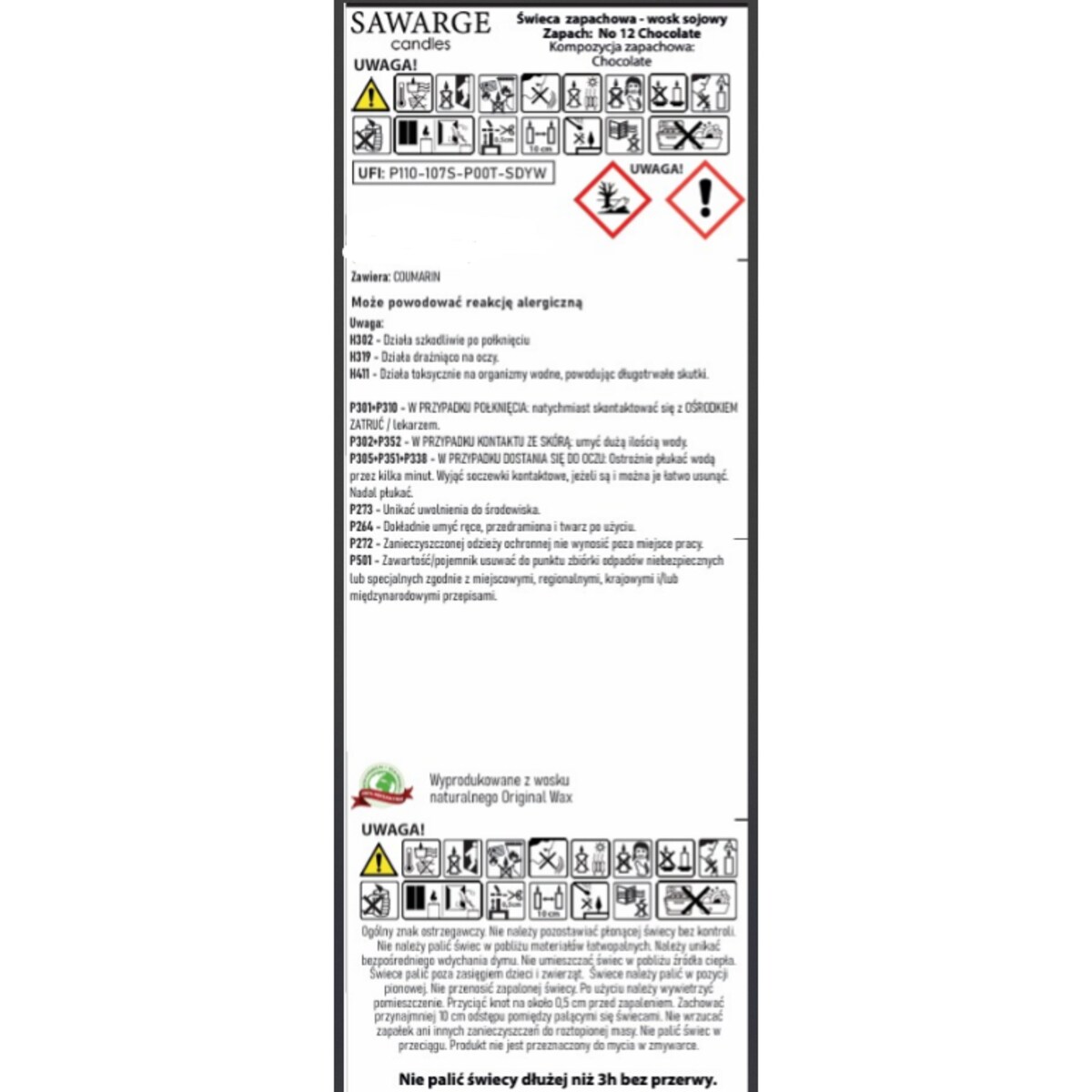 Świeca Zapachowa Sojowa No12 / 50h/Czekolada 450g