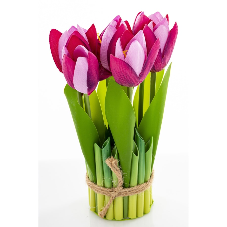 Dekoracja - bukiet sztucznych kwiatów 20x10x10 cm TULIPANY różowe ciemno-jasne