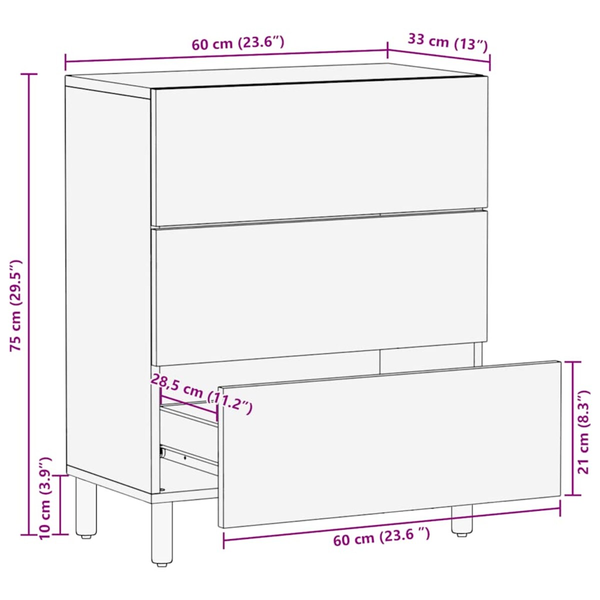 vidaXL Komoda Brązowa 60x33x75 cm Drewno lite Mango