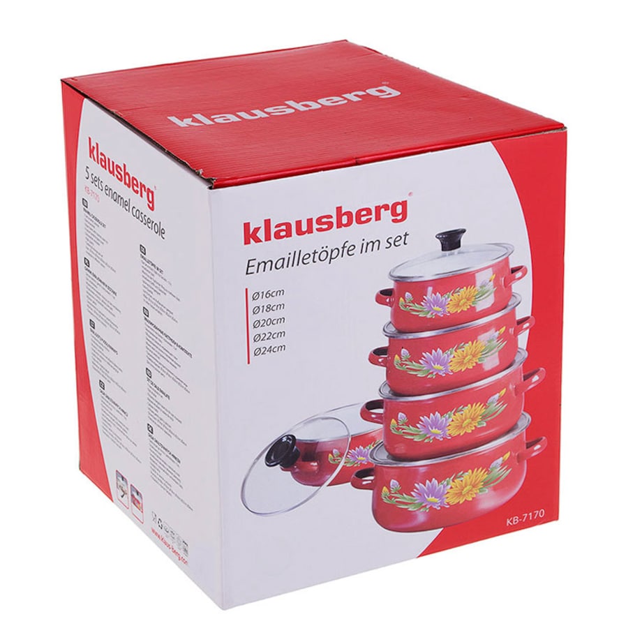Zestaw garnków emaliowanych 10 elementów czerwone KLAUSBERG