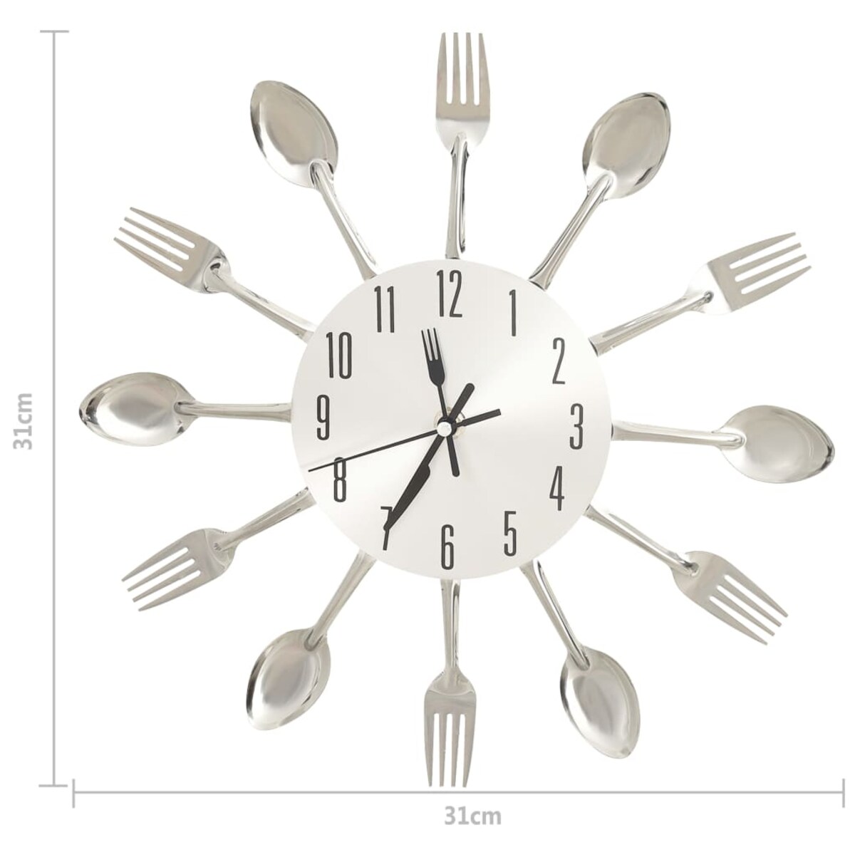 vidaXL Zegar ścienny z łyżek i widelców, srebrny, 31 cm, aluminium