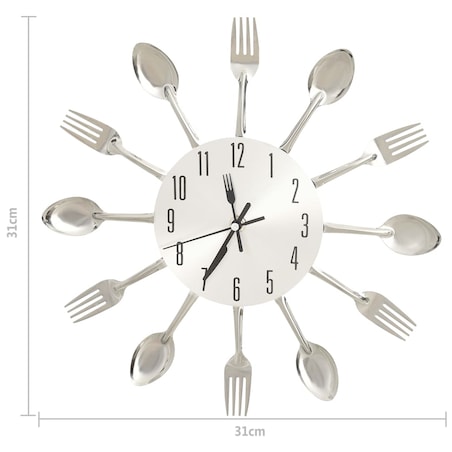 vidaXL Zegar ścienny z łyżek i widelców, srebrny, 31 cm, aluminium