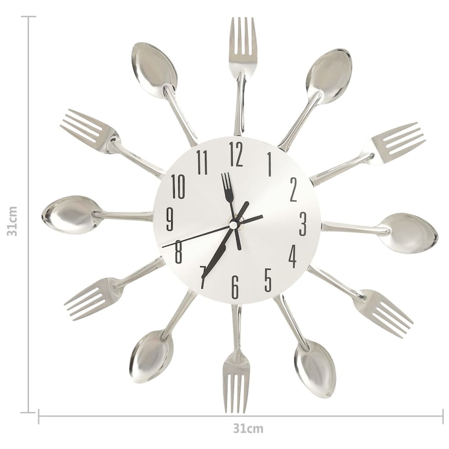 vidaXL Zegar ścienny z łyżek i widelców, srebrny, 31 cm, aluminium