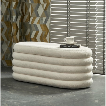 ŁAWKA ZE SCHOWKIEM Lessi kremowa TKANINA BOUCLE owalna