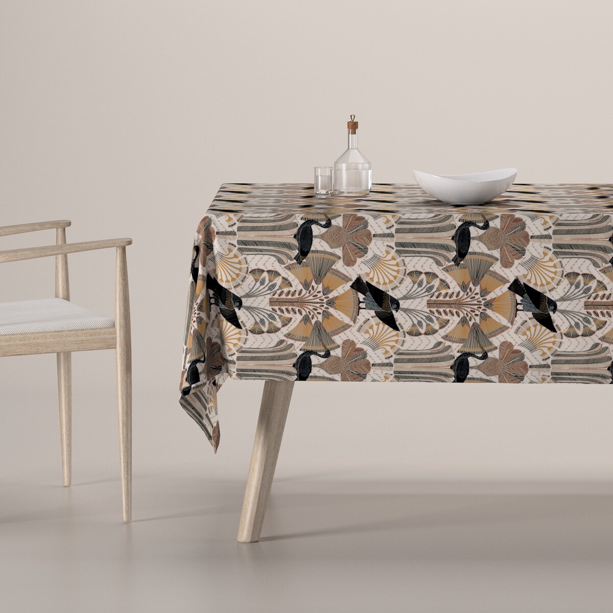 Obrus prostokątny 130 x 130 cm abstrakcyjny beżowo-brązowy wzór