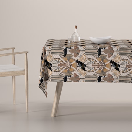 Obrus prostokątny 130 x 130 cm abstrakcyjny beżowo-brązowy wzór