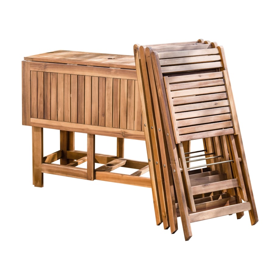 Zestaw ogrodowy dla 4 osób FRASSINE z parasolem (12 opcji do wyboru) Drewno akacjowe Naturalny