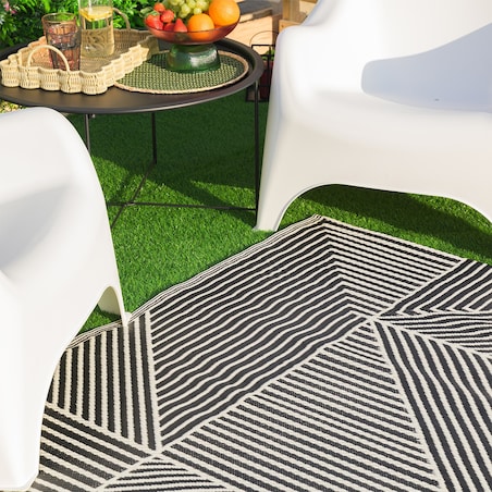 Dywan zewnętrzny tkany na płasko 120x170 cm e-floor geometryczny czarny