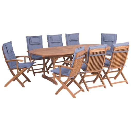 Zestaw ogrodowy dla 8 osób MAUI z poduszkami Drewno akacjowe Niebieski