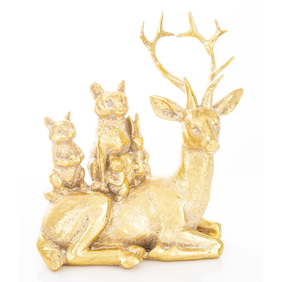 Dekoracja - złoty jeleń i zwierzaki 15x12x7 cm SANU leżący