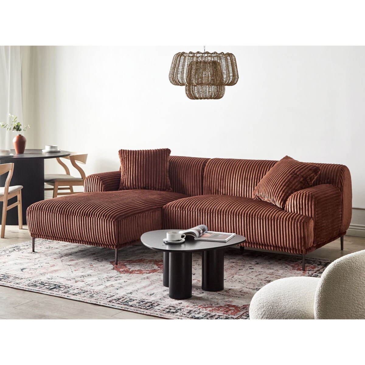 Narożnik prawostronny sztruksowy brązowy STENUM