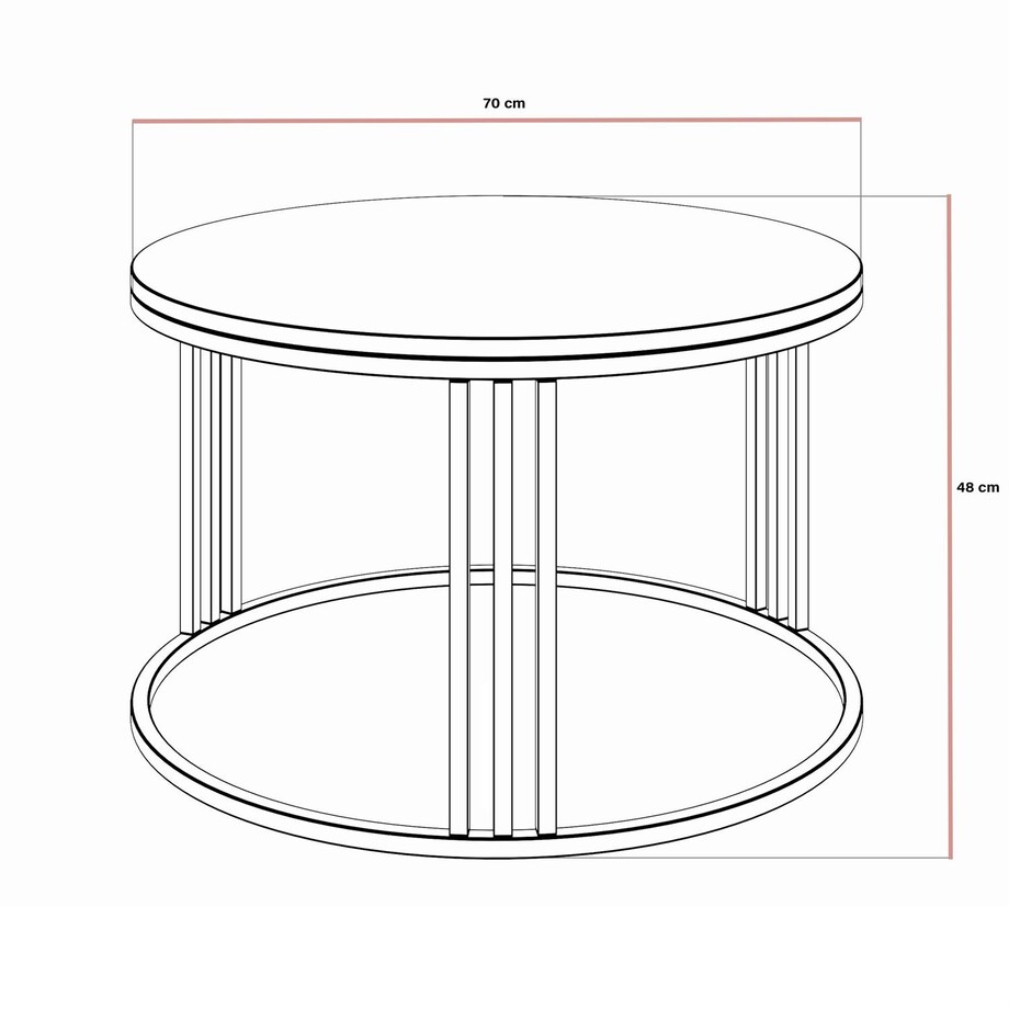 Okrągły stolik kawowy LORI mat z miedzianym stelażem, czarny mat