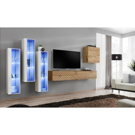 Meblościanka SWITCH LAMEL XIII biała/dąb wotan