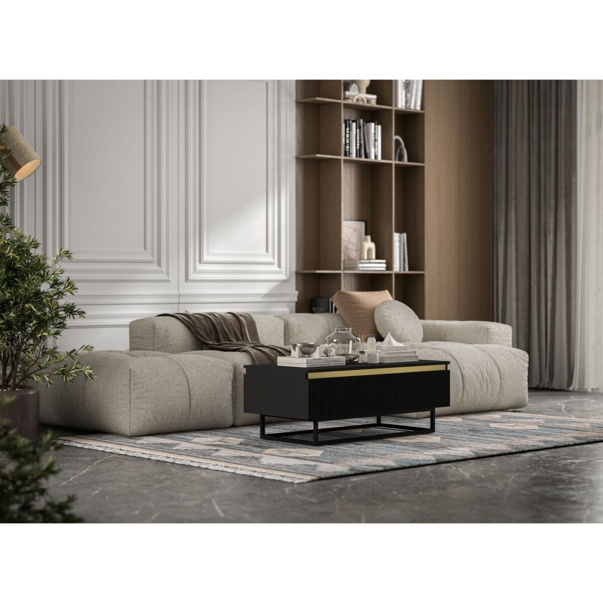 Stolik kawowy Glamour prostokątny elegancka ława Czarny Mat Czarna Rama 109 cm