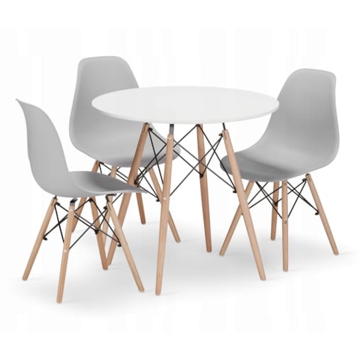 Zestaw Stół Do Jadalni Kuchni Salonu Biura Okrągły Todi 80 Cm Biały + 3 Krzesła Osaka Szare