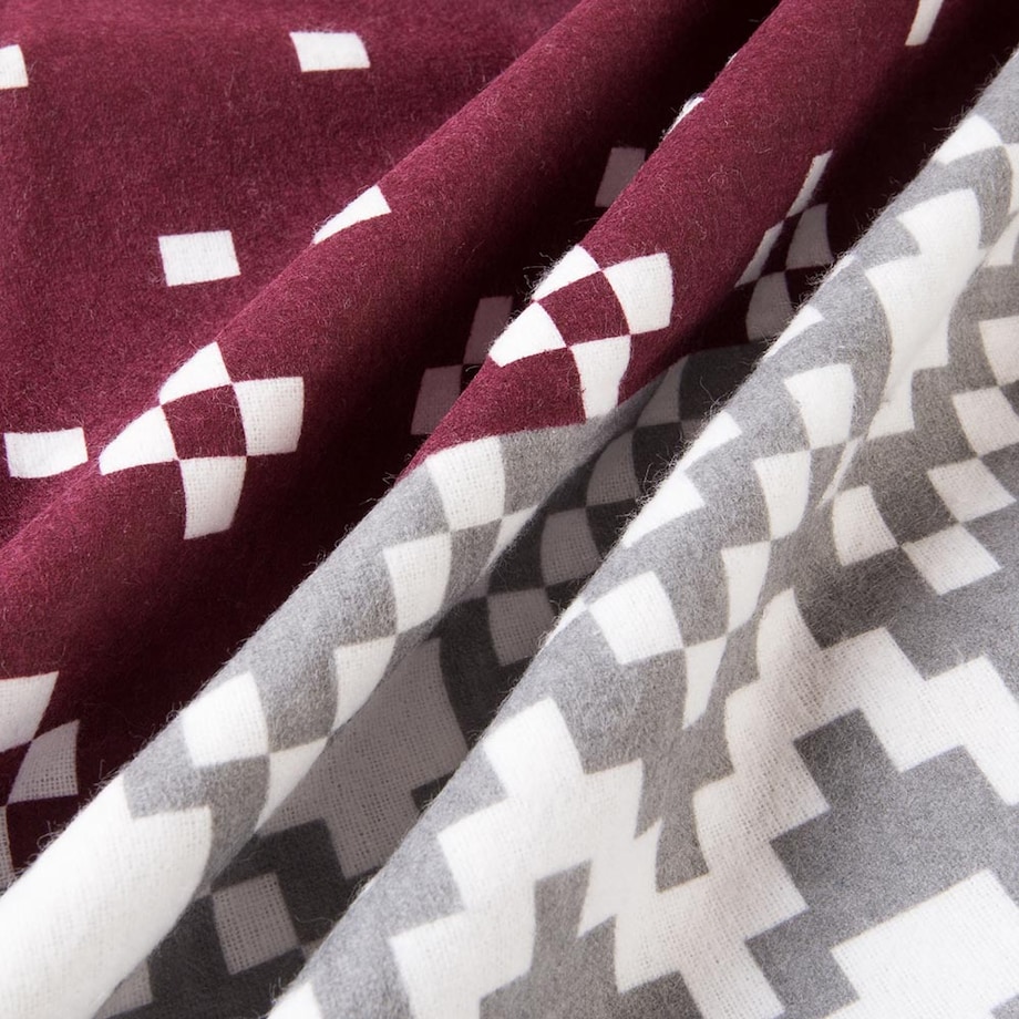 Pościel flanelowa 160x200 Arvena bordowa w renifery i kratkę, Flanelove