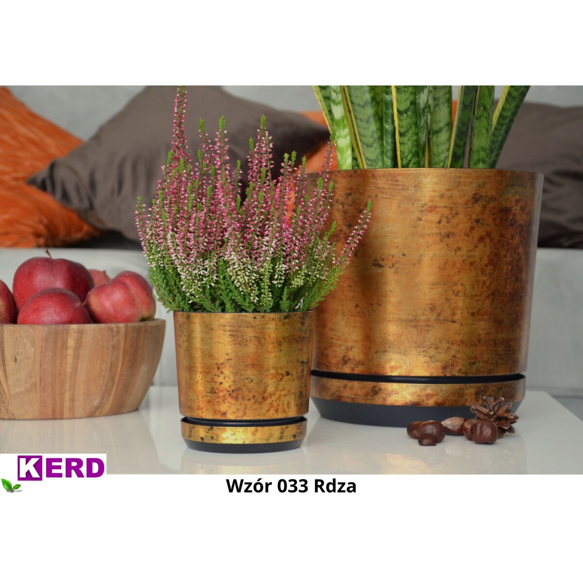 21 cm wzór RDZA Doniczka z podstawką efekt postarzanego metalu industrialna rustykalna loft pomarańczowa